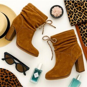 See by Chloe’ suede ruched slouchy tie lace chunky heel ankle boot ❤️